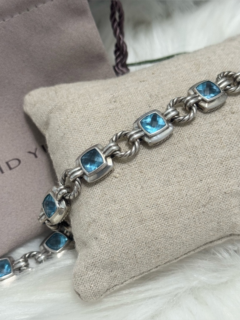 David Yurman .925 Blue Topaz Renaissance Chain Bracelet - Picture 3 of 10